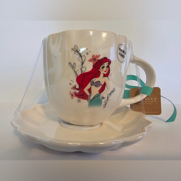 Rae Dunn White Little Mermaid Ariel Princess Collection Set Cup and Saucer NWT - Picture 1 of 6